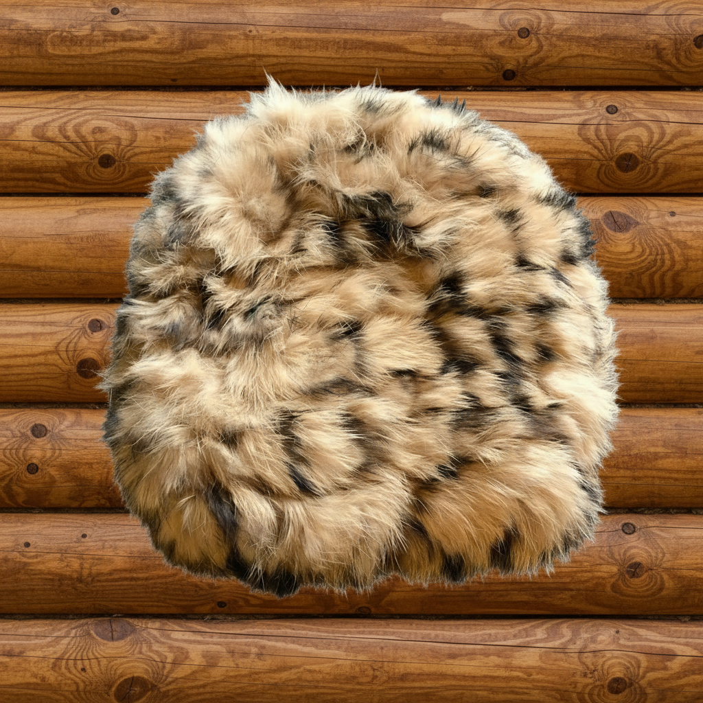 Faux Fur Beanie Leopard Print — Log Cabin Wall Background