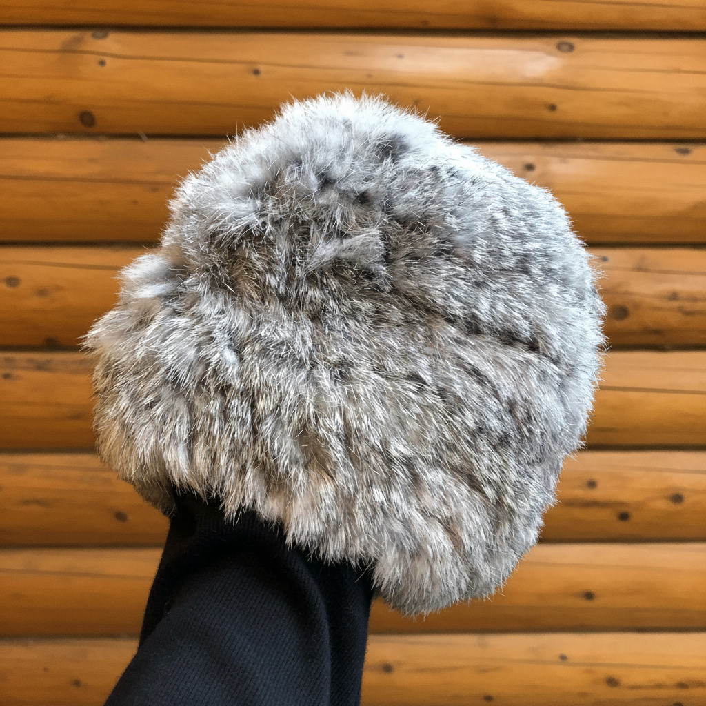 Faux Fur Beanie Slate Gray — Colorado Cabin Background