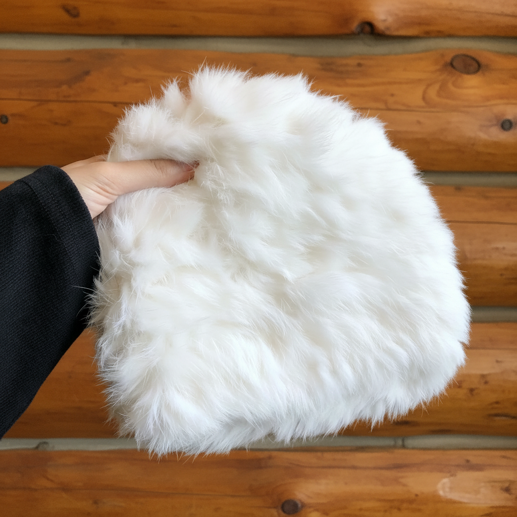 Faux Fur Beanie Snow Cap — Colorado Cabin Background