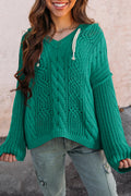 Cable Knit V Neck Hooded Sweater