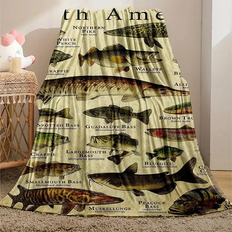 Cozy Fish‑Print Flannel Blanket