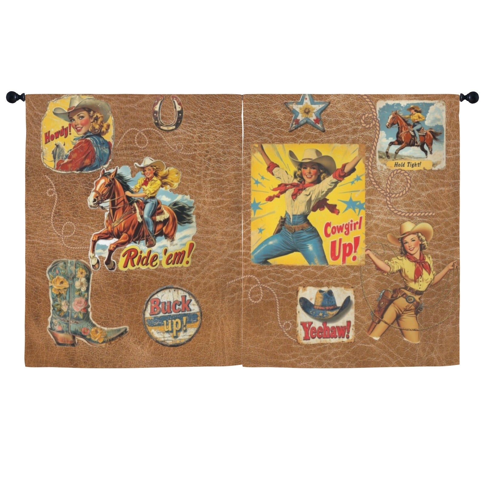 Vintage Cowgirl Window Curtains 52"x63"