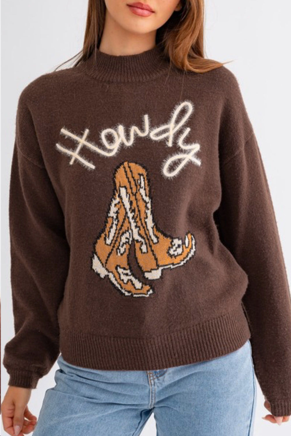 Howdy Boot Graphic High Neck Sweater