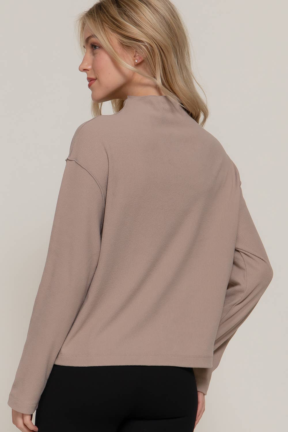 Active Basic "Frontier" Brushed Rib Mock Neck Western Top — Visible Overlocked Seams