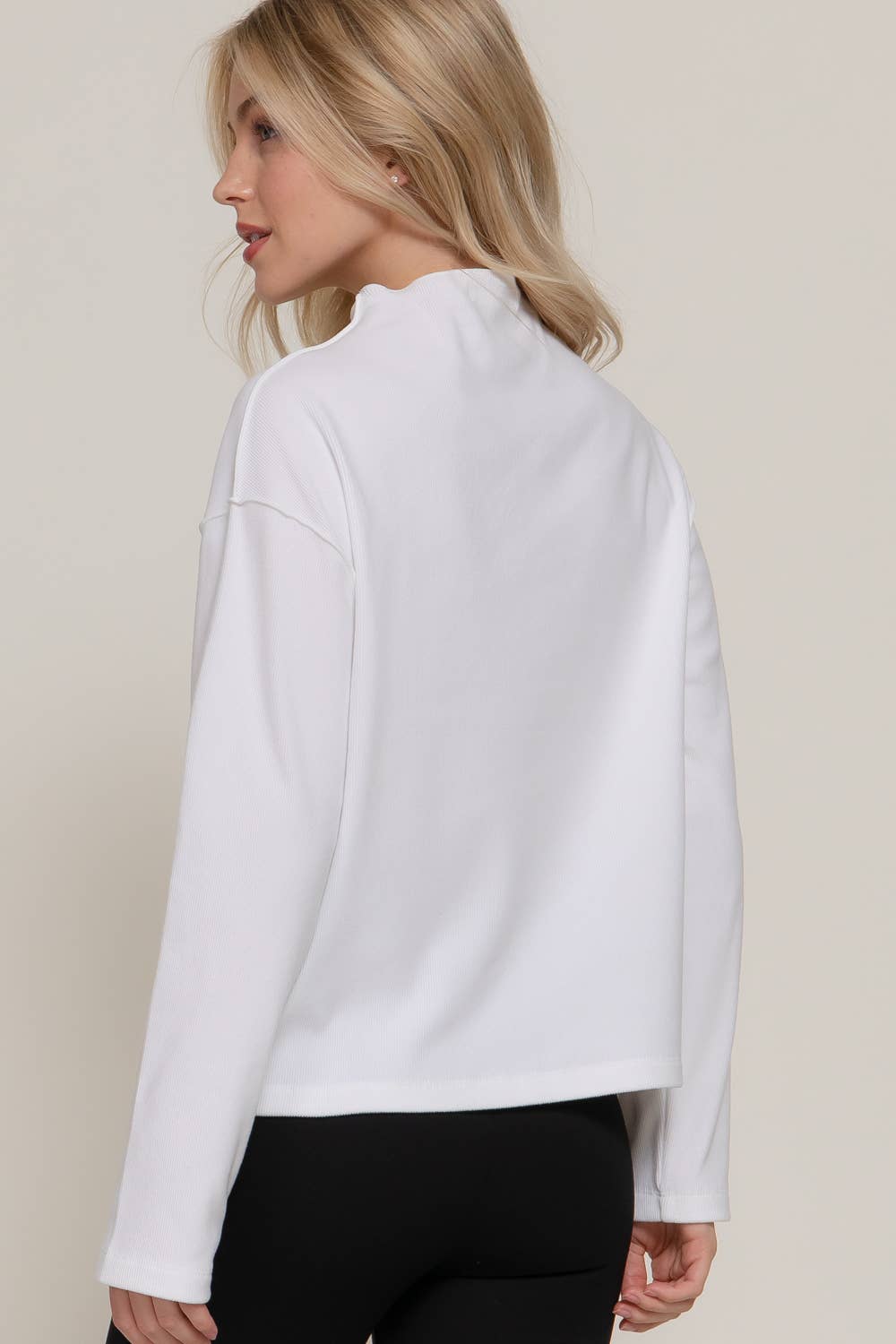 Active Basic "Frontier" Brushed Rib Mock Neck Western Top — Visible Overlocked Seams