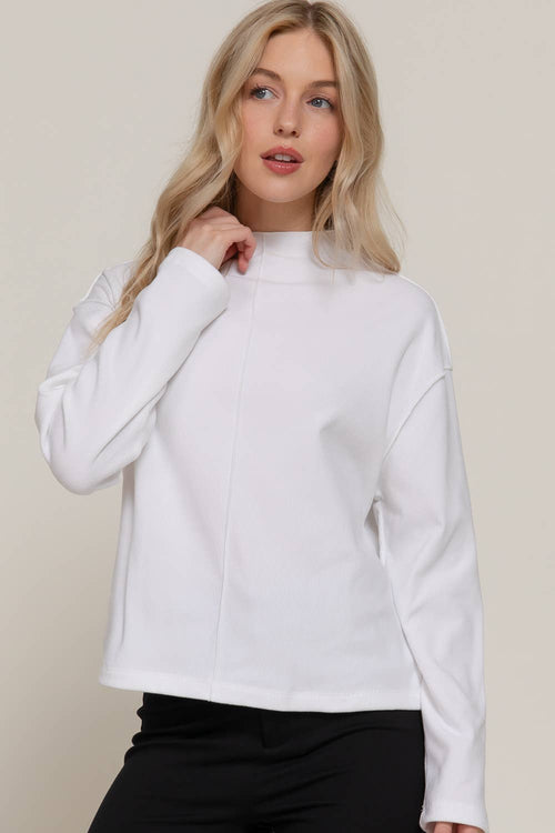 Active Basic "Frontier" Brushed Rib Mock Neck Western Top — Visible Overlocked Seams