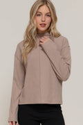 Active Basic "Frontier" Brushed Rib Mock Neck Western Top — Visible Overlocked Seams