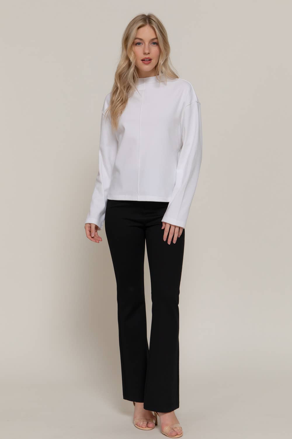 Active Basic "Frontier" Brushed Rib Mock Neck Western Top — Visible Overlocked Seams