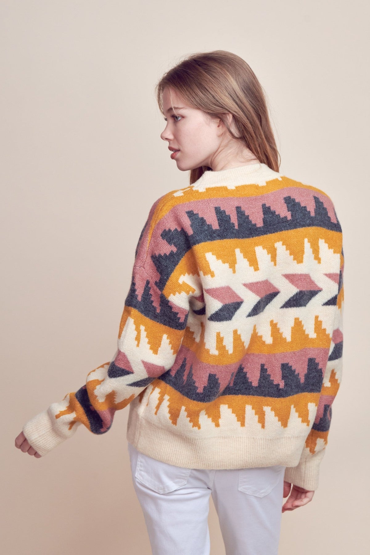 &Merci Geometric Fair Isle Western Sweater — Crew Neck