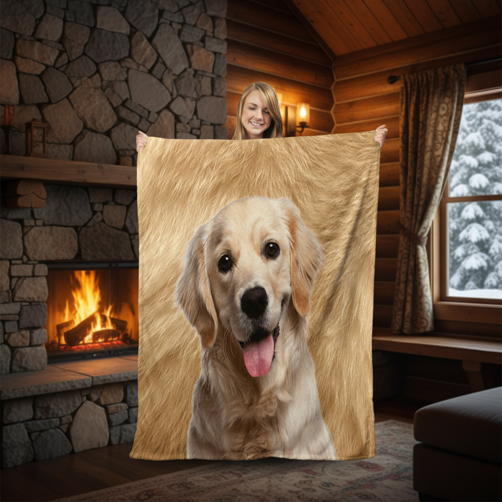 Golden Retriever Blanket Cabin Square