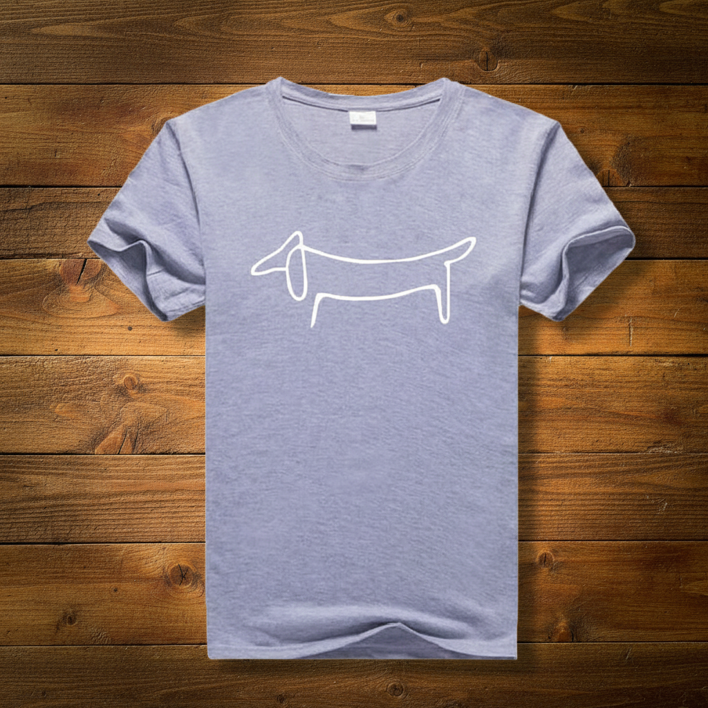 Gray Dachshund Tee on Wood Background