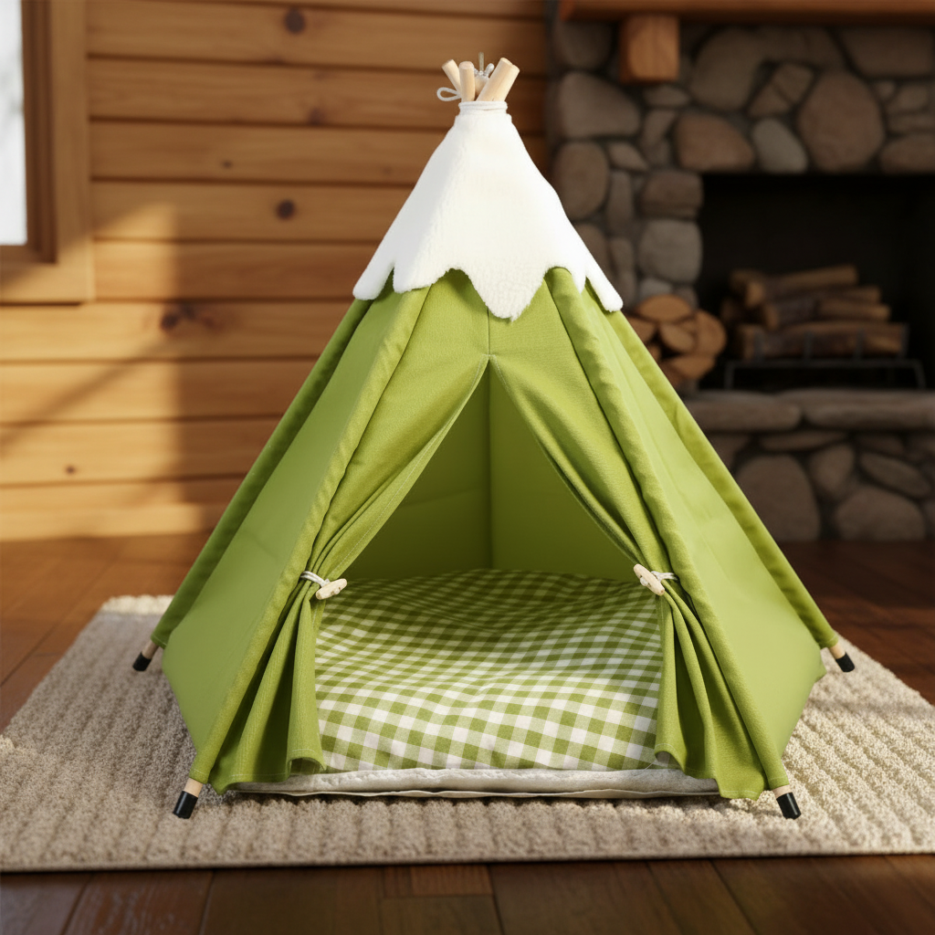 Green Pet Teepee — Colorado Cabin Background