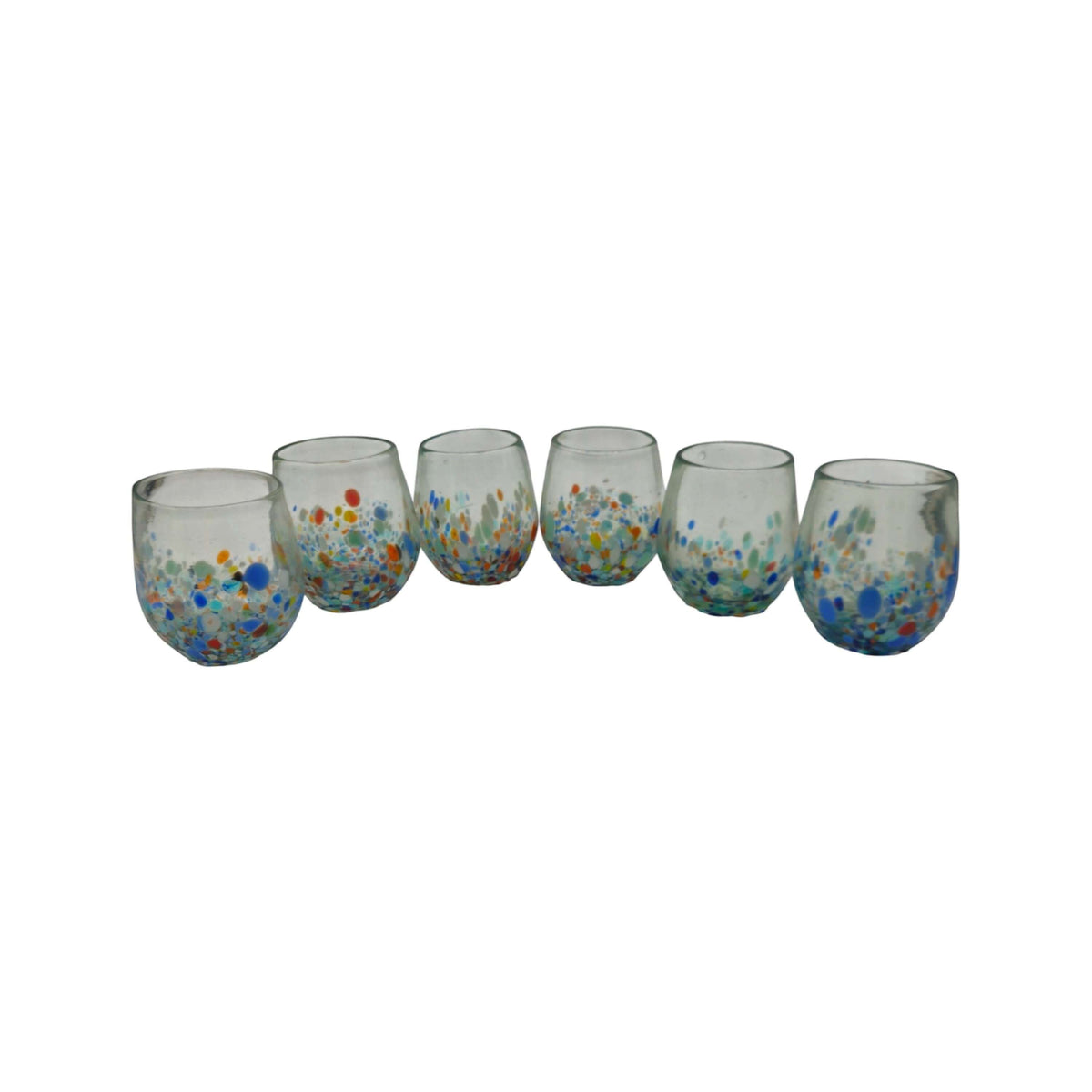 Confetti & Clear Hand-Blown Mexican Stemless Wine Glass – 12 oz