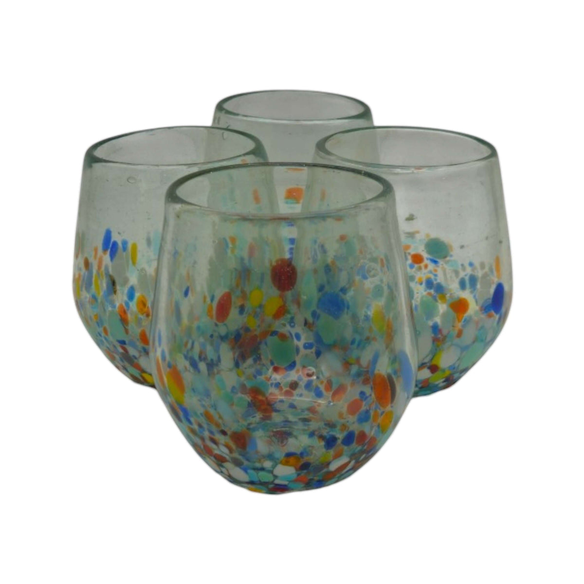Confetti & Clear Hand-Blown Mexican Stemless Wine Glass – 12 oz