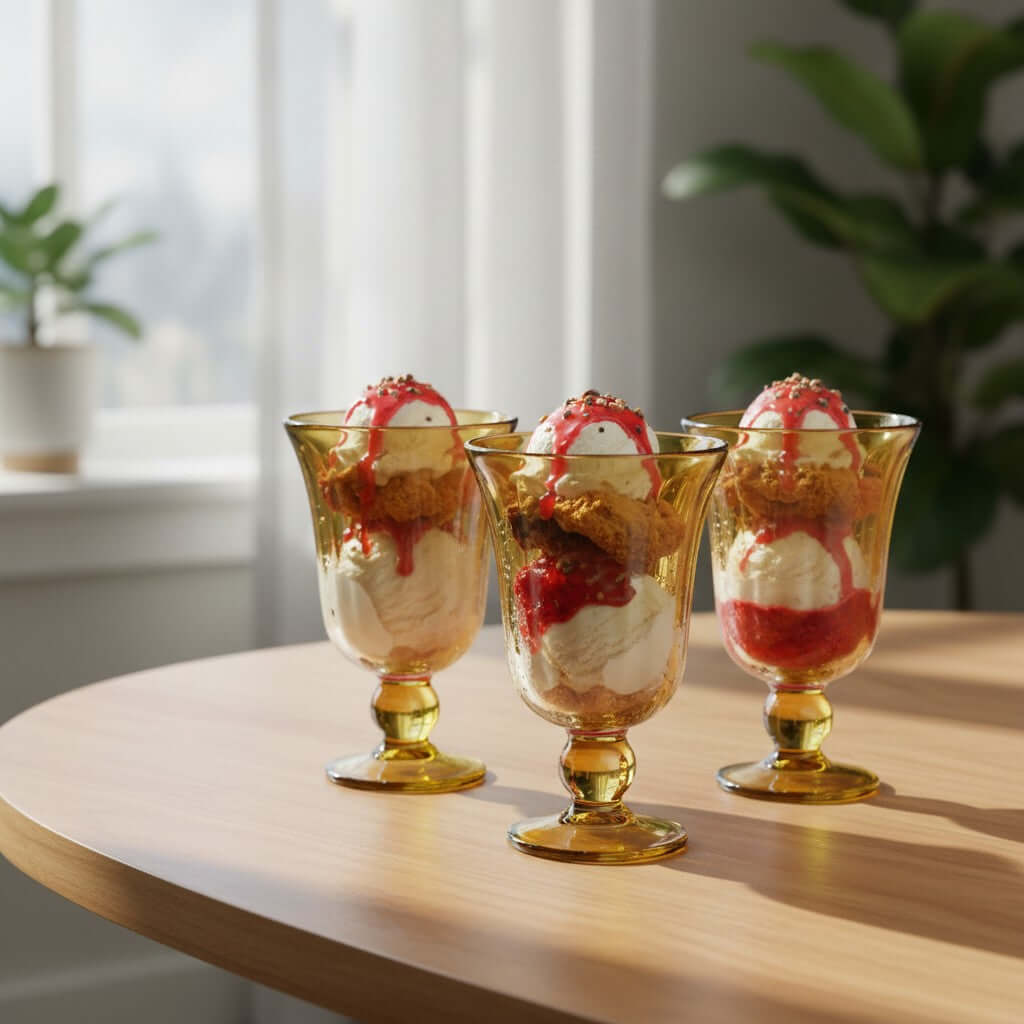 Amber Hand-Blown Mexican Sundae Glass – Rustic Ribbed Design