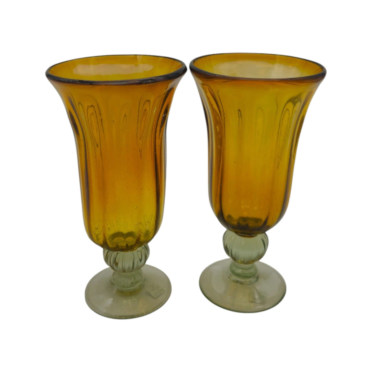 Amber Hand-Blown Mexican Sundae Glass – Rustic Ribbed Design