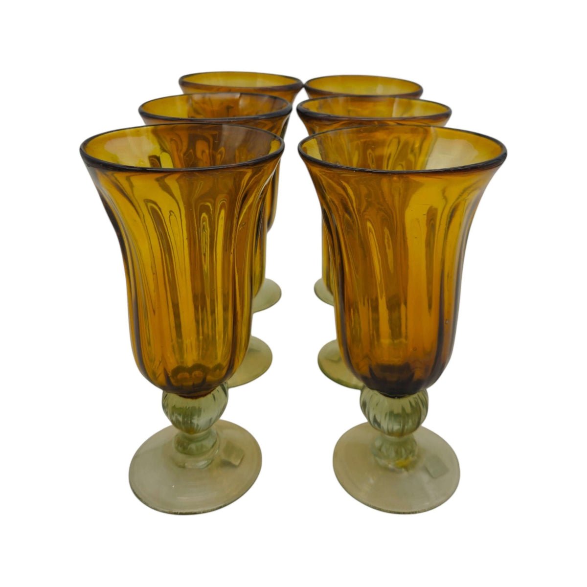Amber Hand-Blown Mexican Sundae Glass – Rustic Ribbed Design