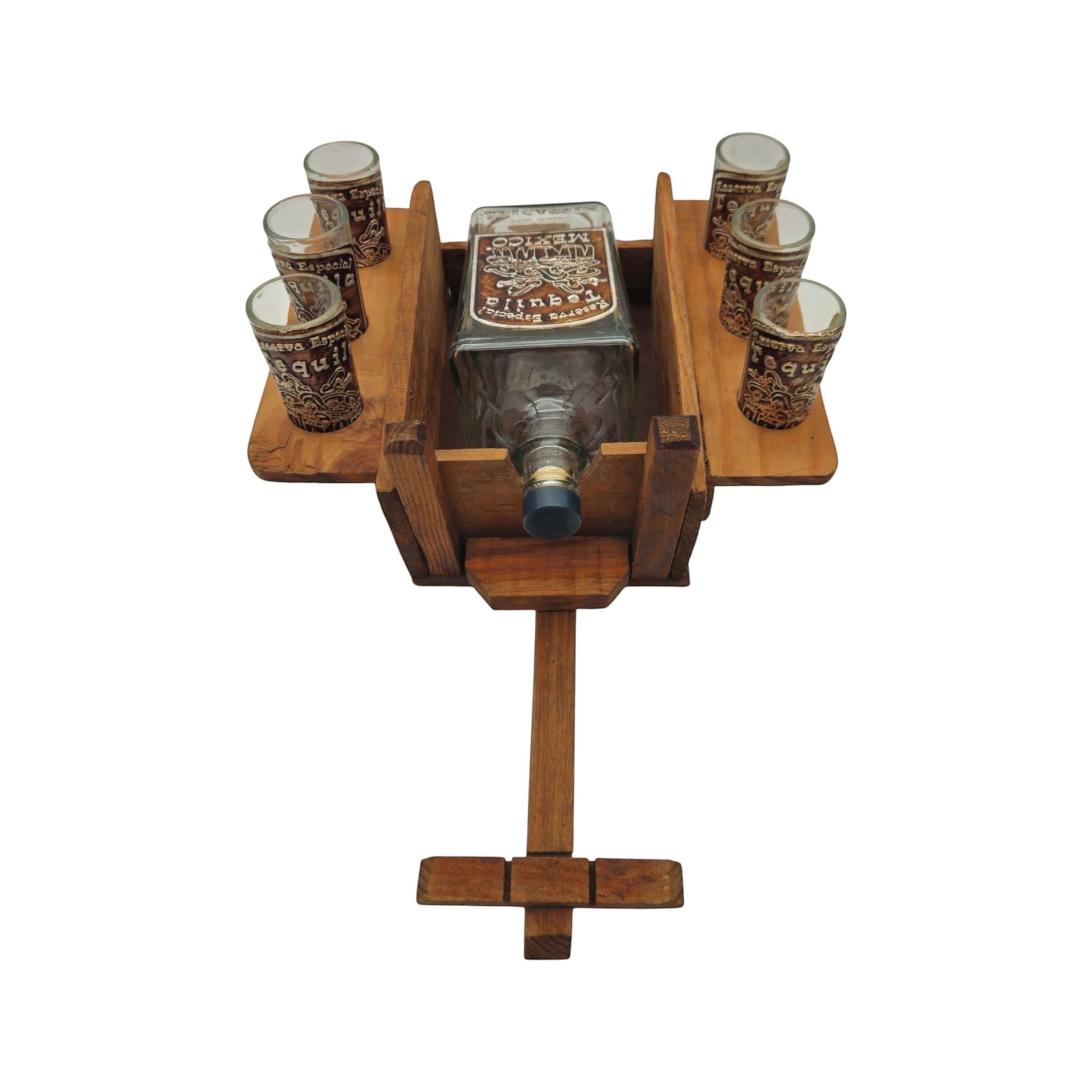 Mexican Decanter Set with Wooden Wagon