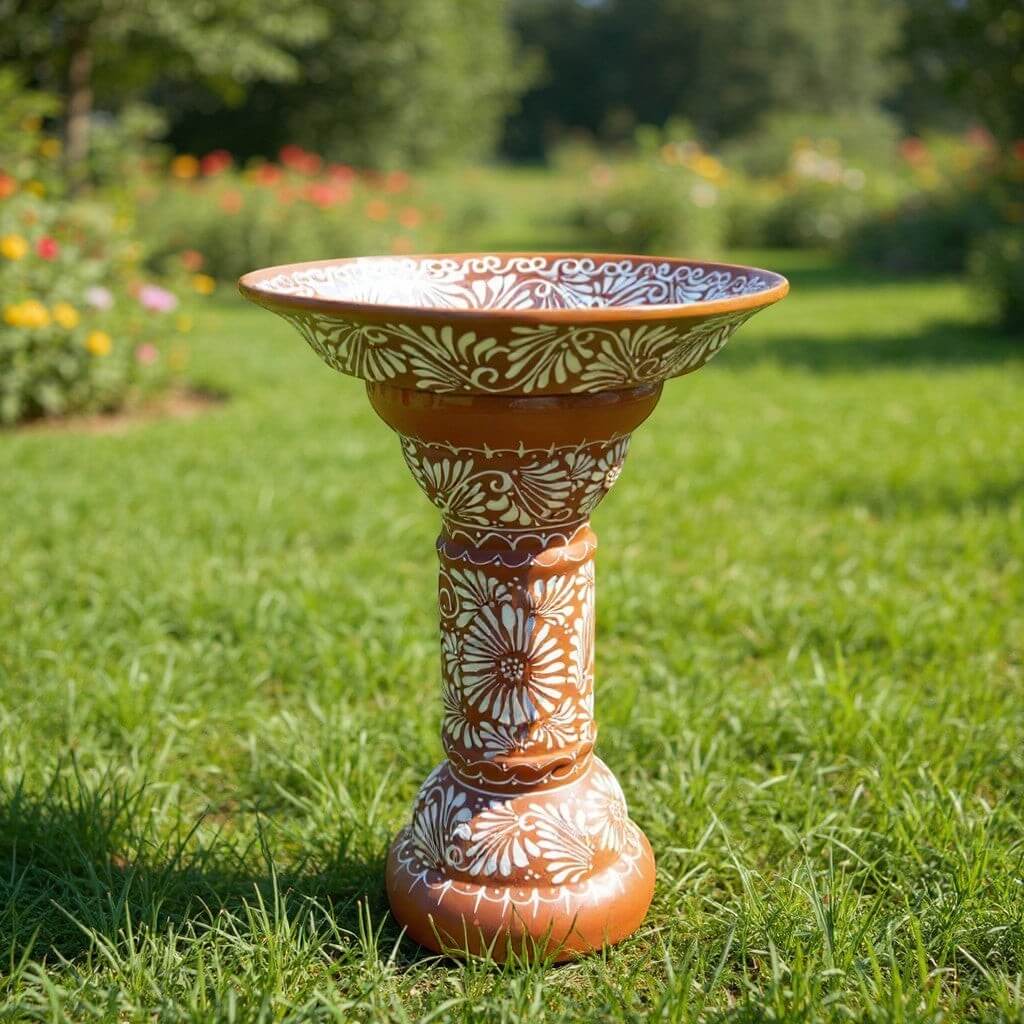Brown & White Talavera Bird Bath
