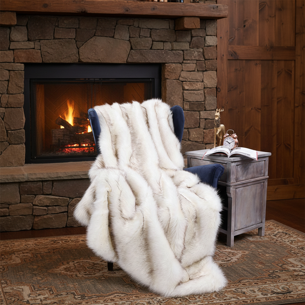 Highland Fox Throw with Side Table – Colorado Cabin Background