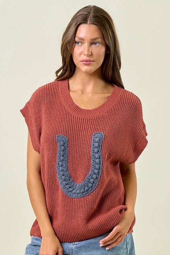 Women's Horseshoe Short Sleeve Sweater