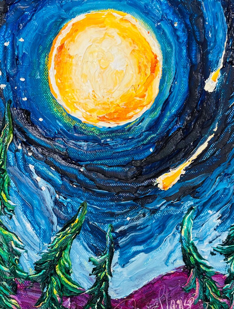 Full Moon Mountain Original Oil Painting