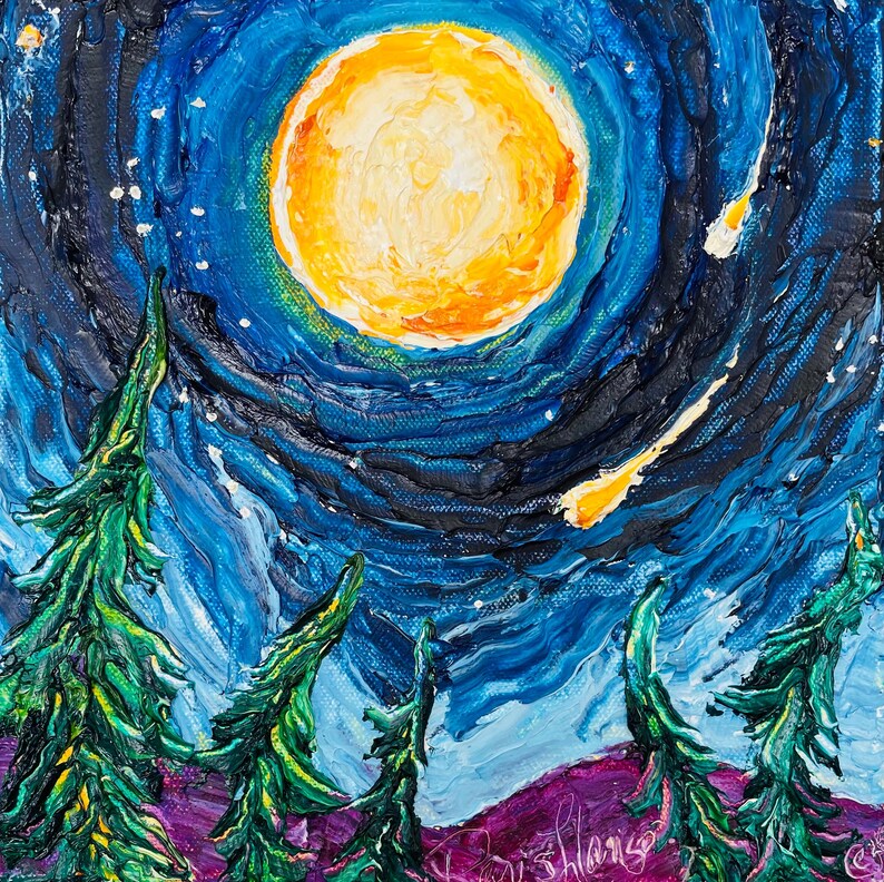 Full Moon Mountain Original Oil Painting