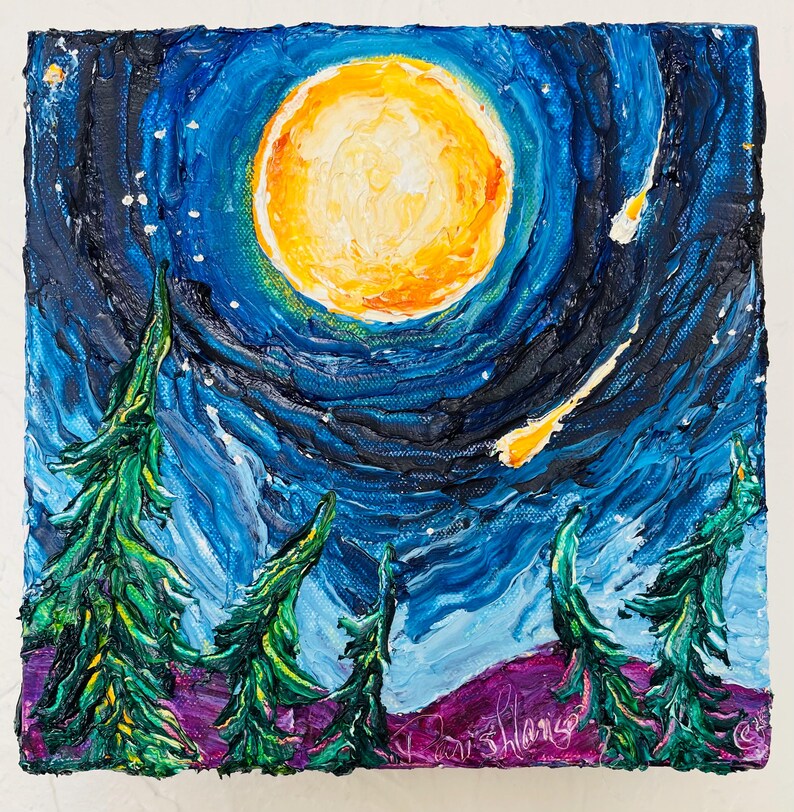 Full Moon Mountain Original Oil Painting