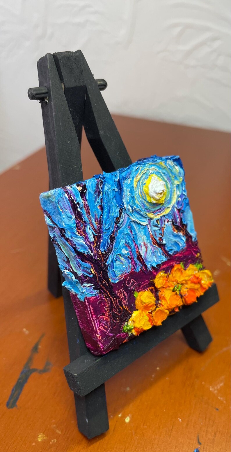 Pumpkin Patch and Full Moon Mini Oil Painting