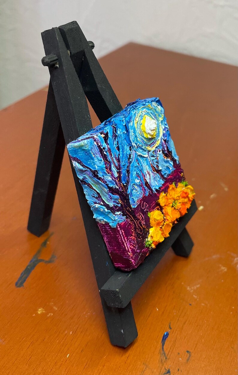 Pumpkin Patch and Full Moon Mini Oil Painting
