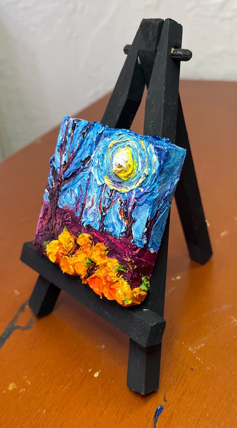 Pumpkin Patch and Full Moon Mini Oil Painting
