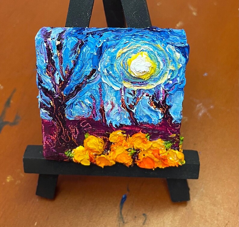 Pumpkin Patch and Full Moon Mini Oil Painting