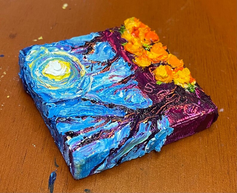 Pumpkin Patch and Full Moon Mini Oil Painting