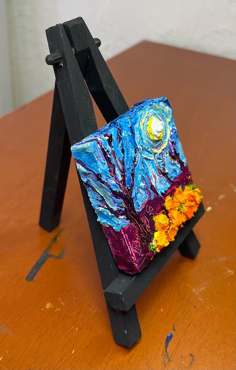 Pumpkin Patch and Full Moon Mini Oil Painting