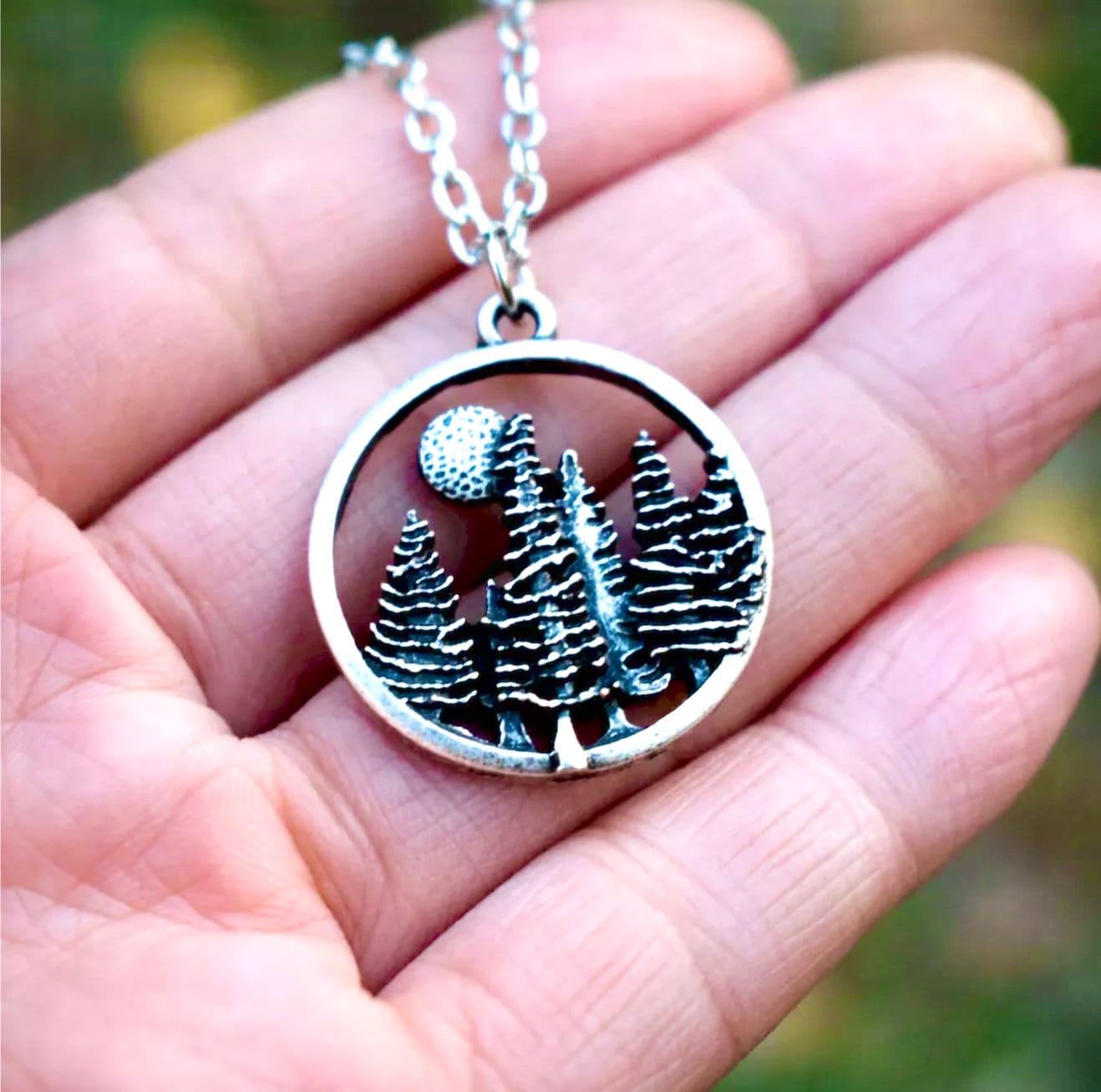 Pine Tree & Moon Necklace & Earring Set