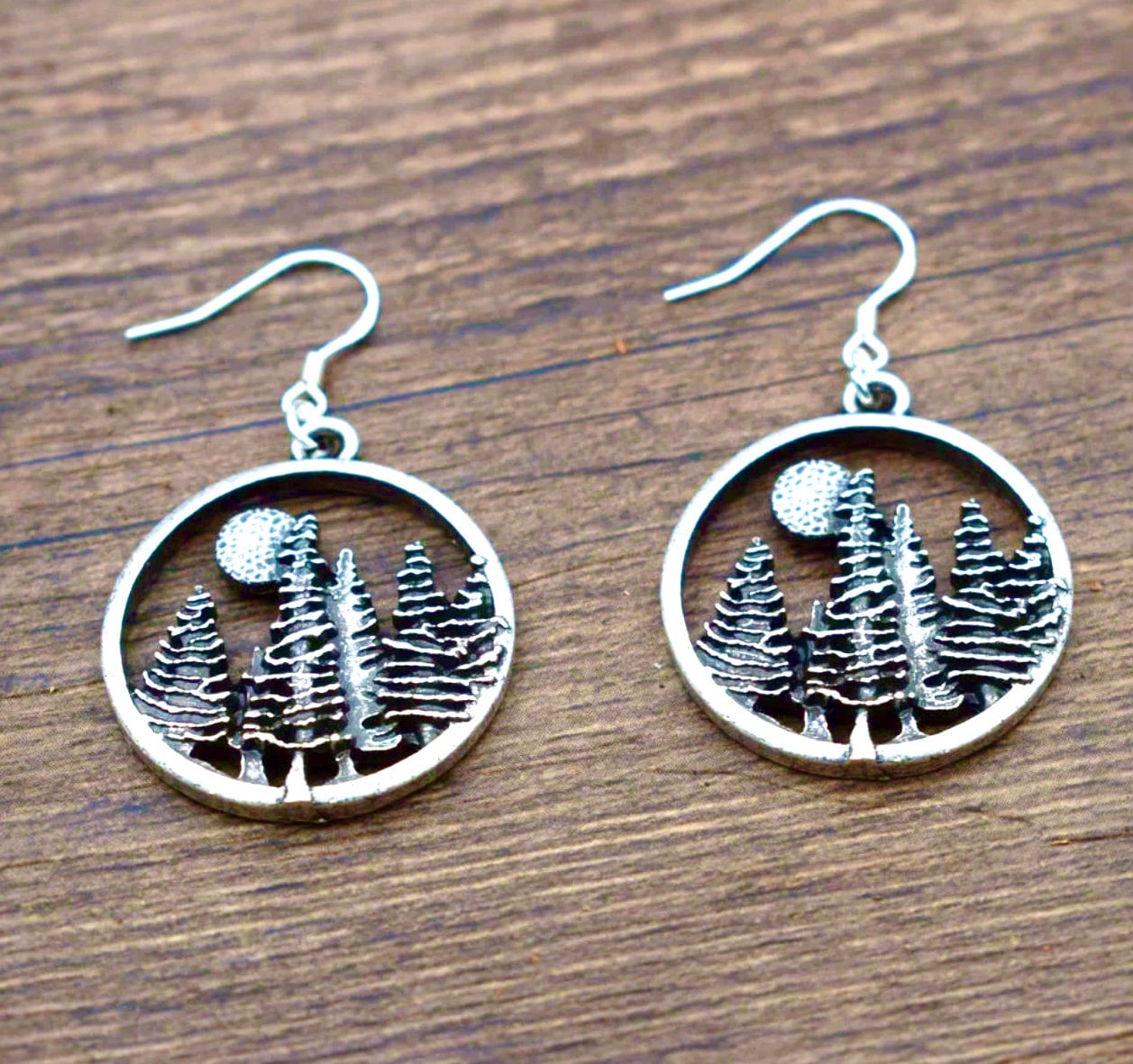 Pine Tree & Moon Necklace & Earring Set