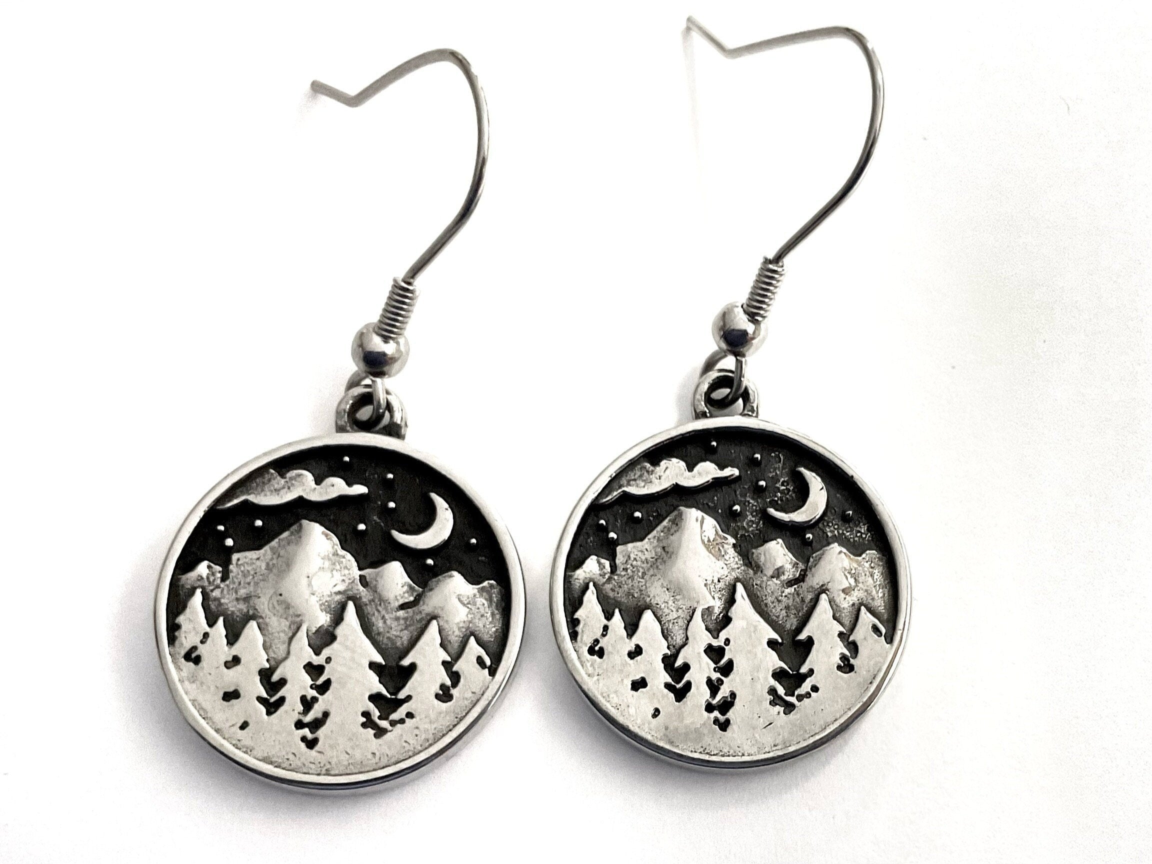 Mountain Moon & Stars Drop Earrings