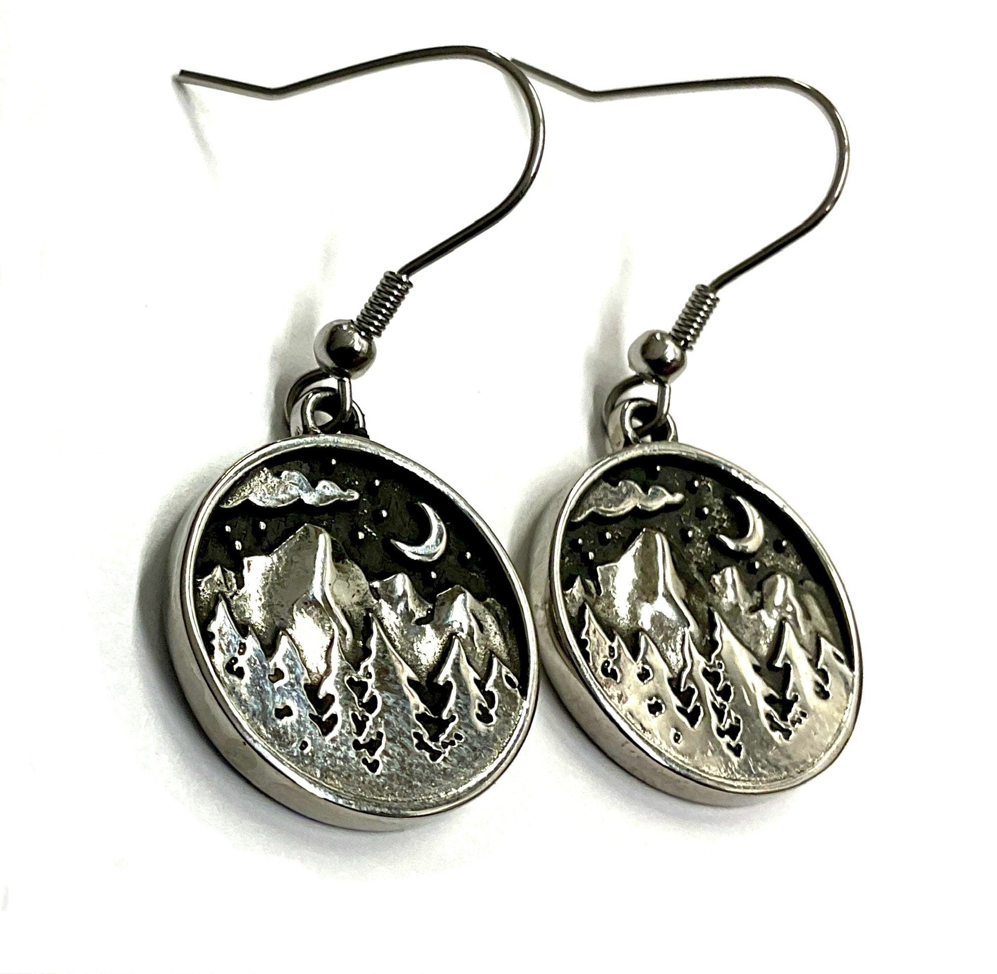 Mountain Moon & Stars Drop Earrings