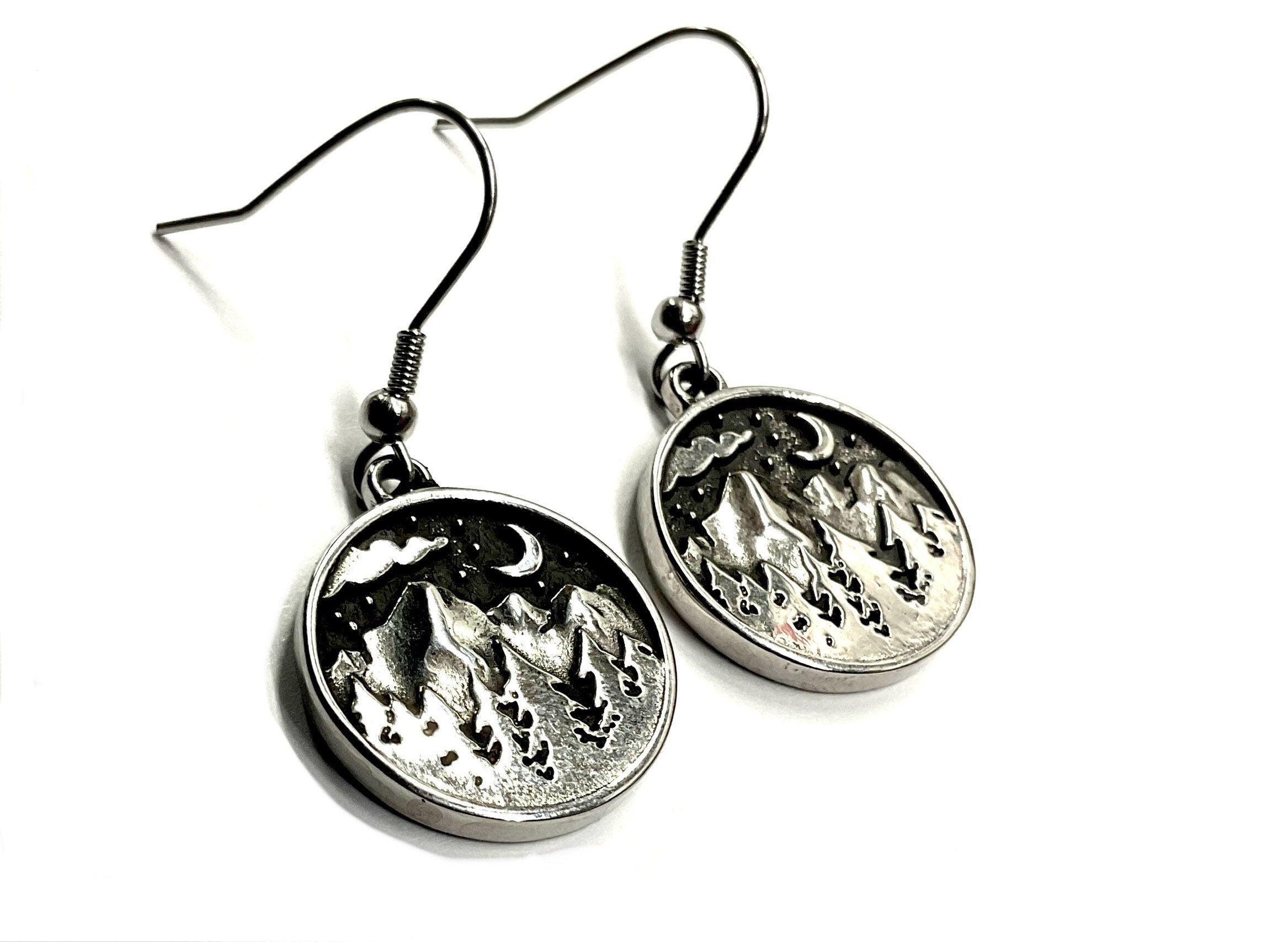 Mountain Moon & Stars Drop Earrings