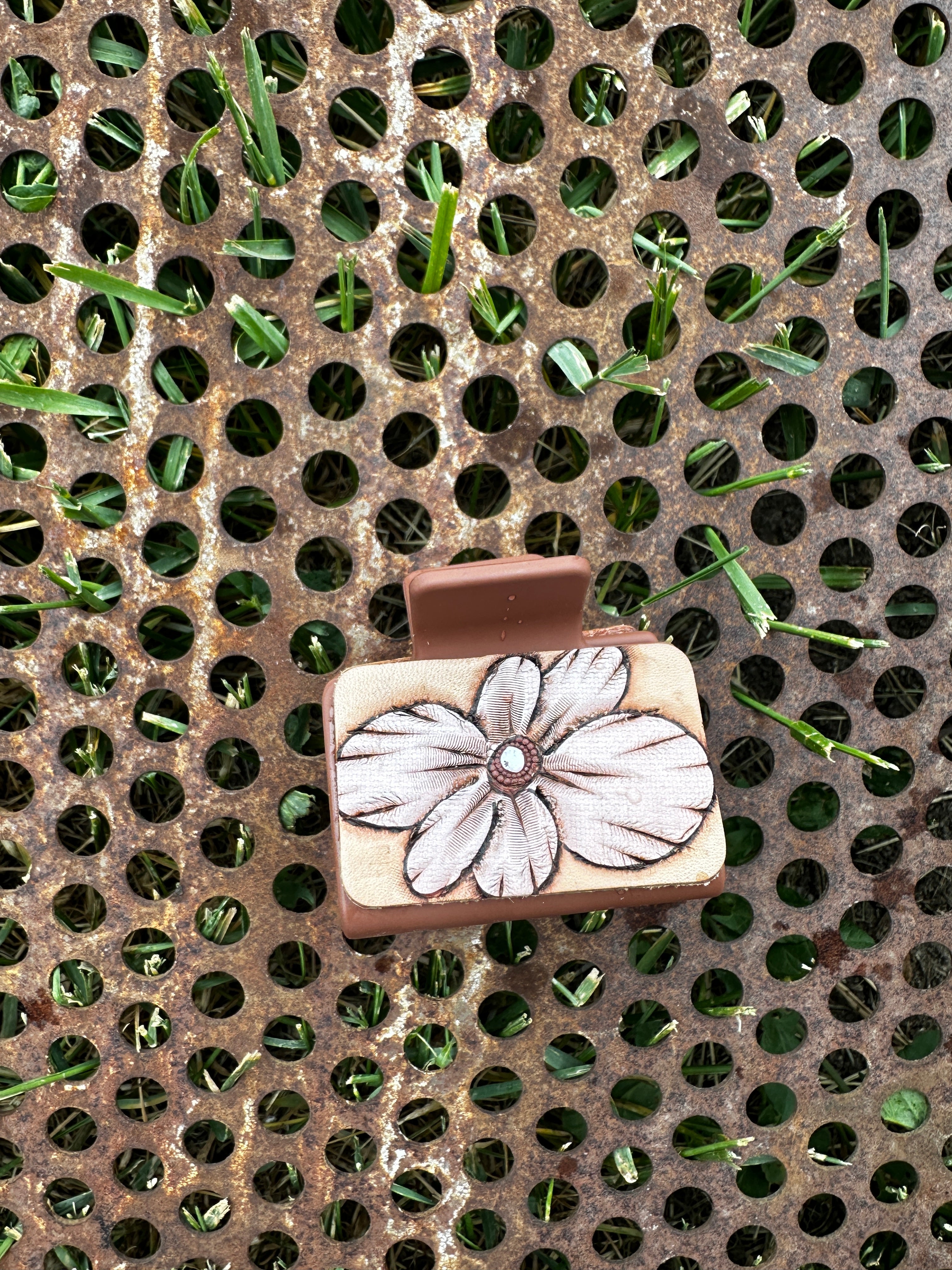Hand-Tooled Leather Hair Clip