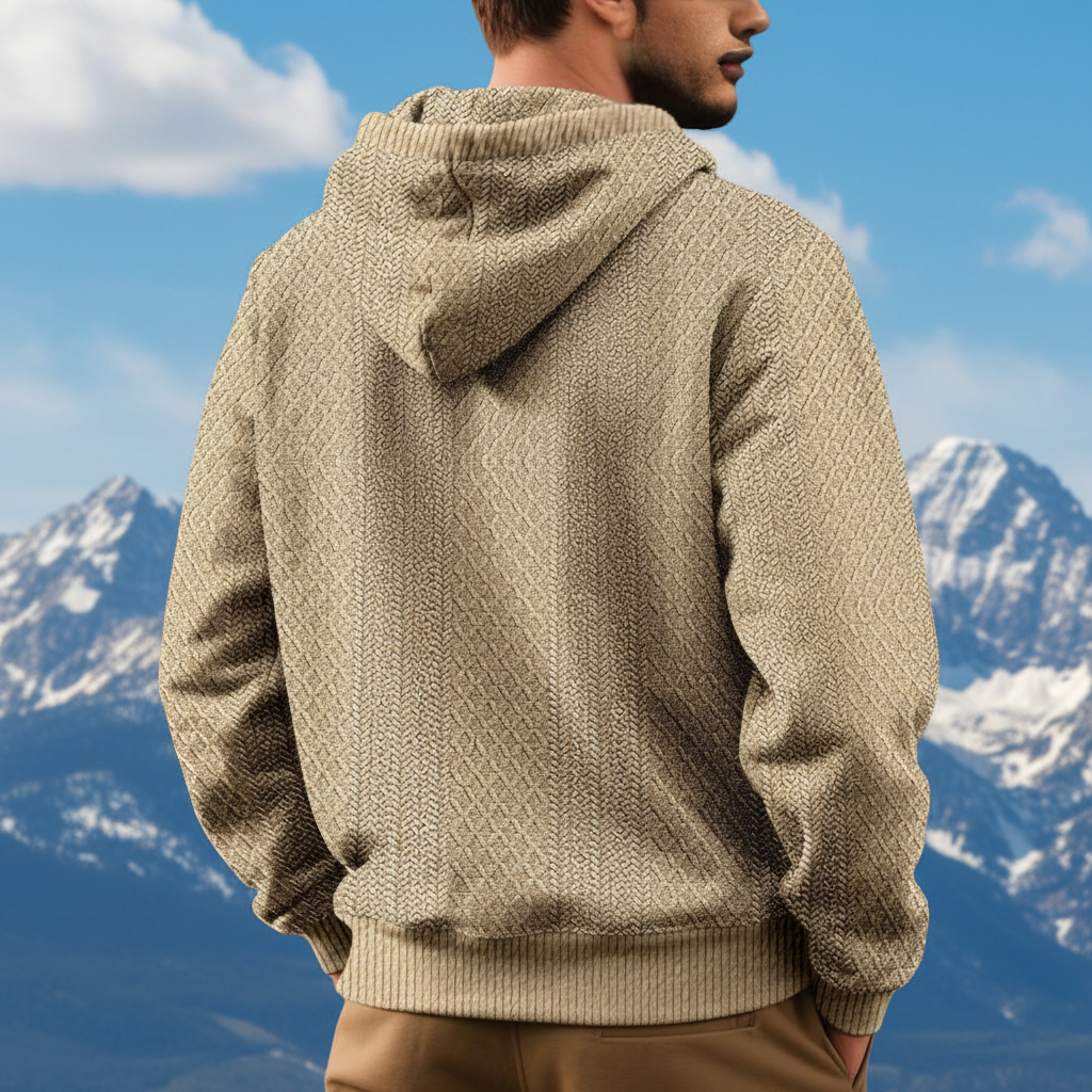 Khaki Hoodie Back View - Colorado Background