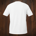 Meegan Mountain White Tee Back on Dark Wood