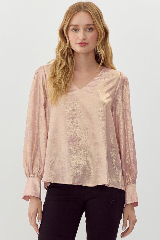 Women's Metallic Puff Sleeve Blouse
