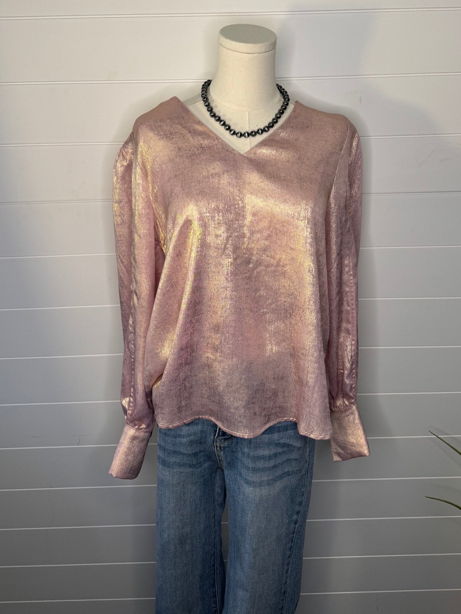 Women's Metallic Puff Sleeve Blouse