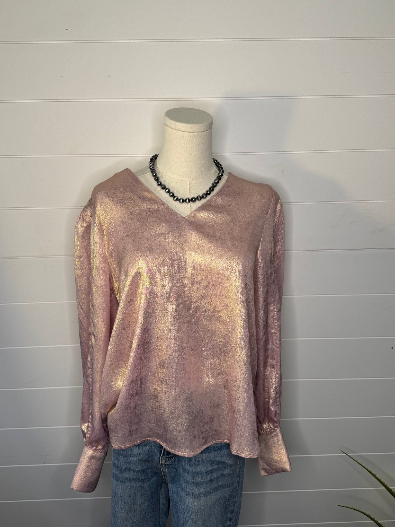 Women's Metallic Puff Sleeve Blouse