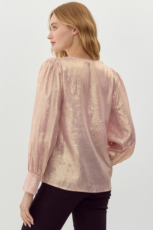 Women's Metallic Puff Sleeve Blouse