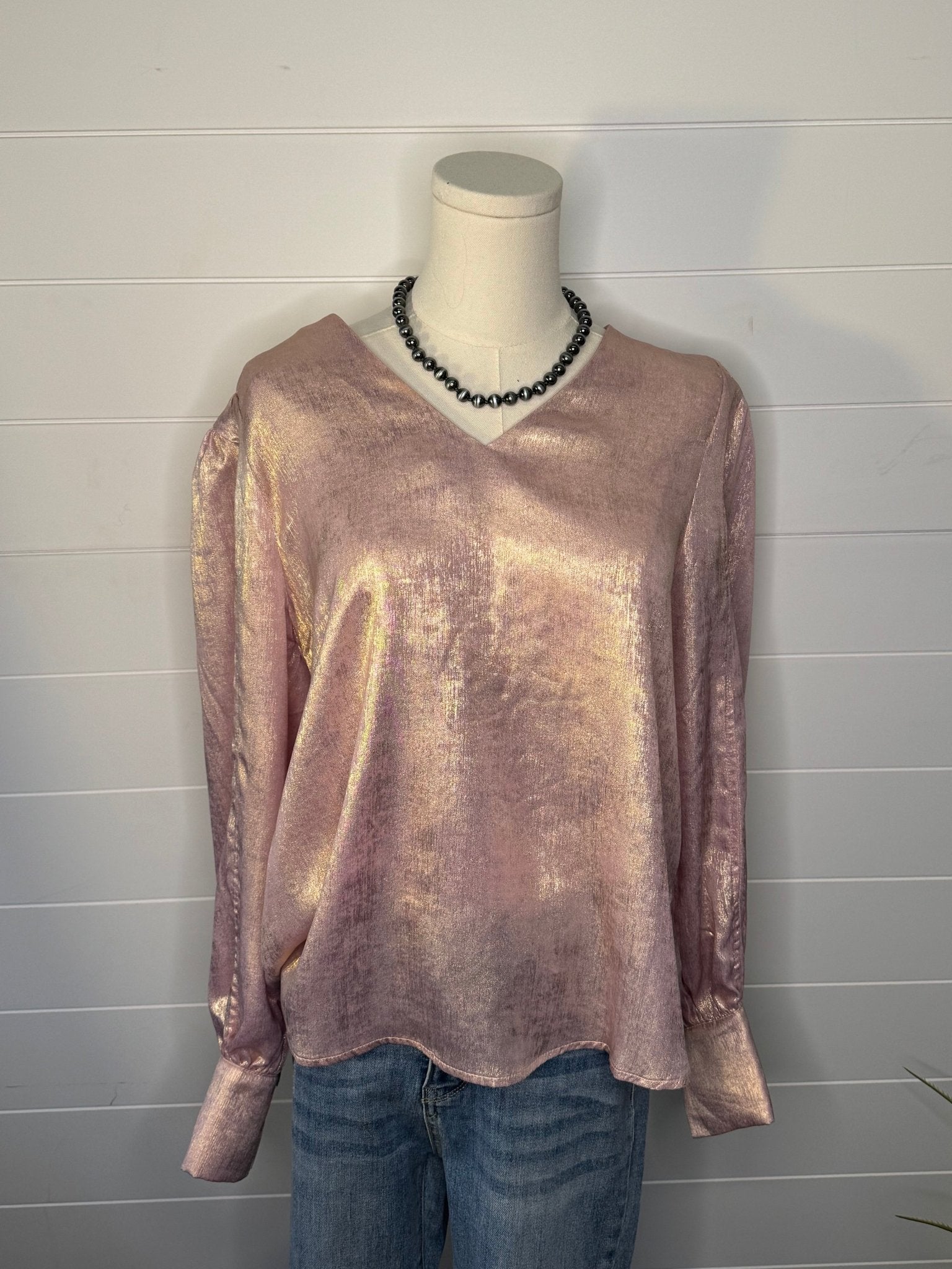 Women's Metallic Puff Sleeve Blouse