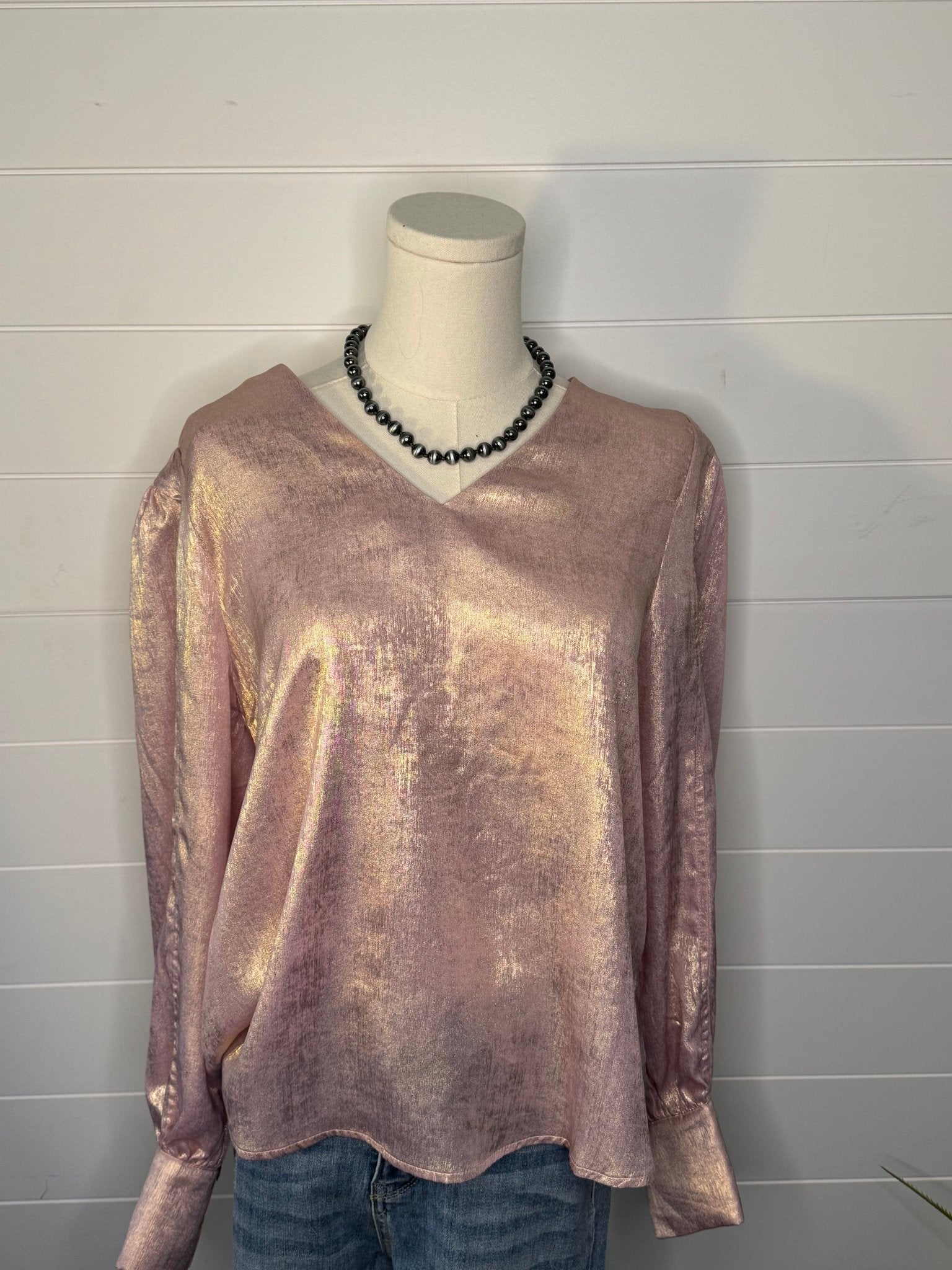 Women's Metallic Puff Sleeve Blouse