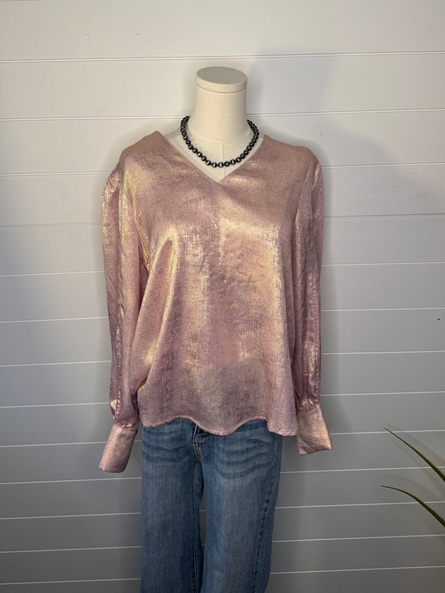 Women's Metallic Puff Sleeve Blouse