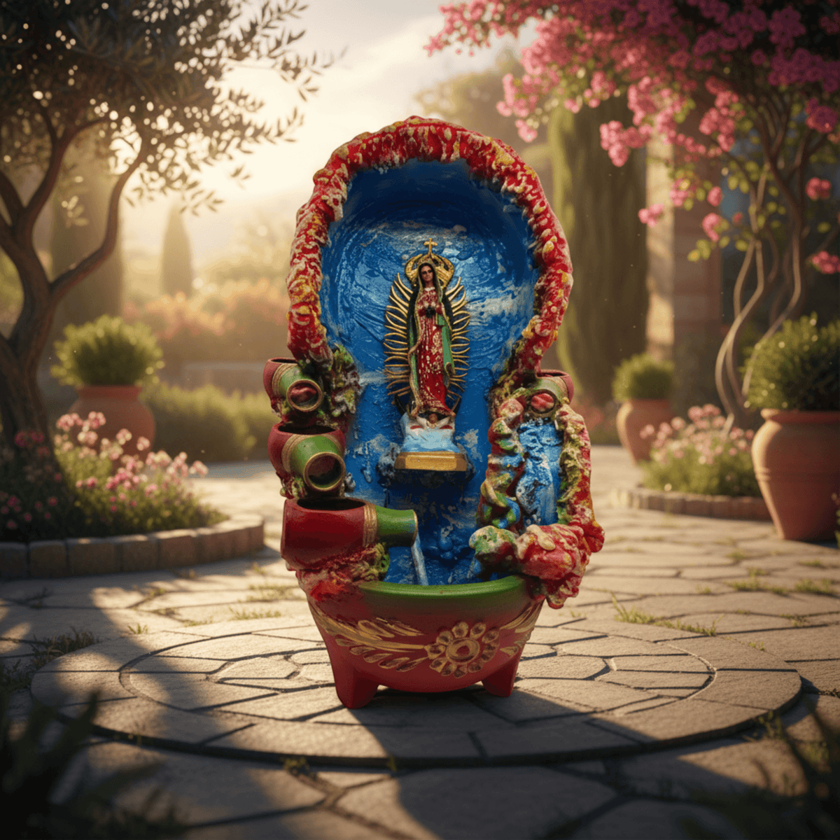 Hand-Painted Talavera Outdoor Fountain